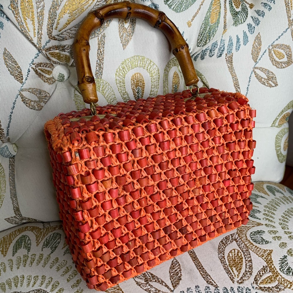 Vintage Gaymode Wood Beaded Box Satchel Bag - Picture 2 of 6